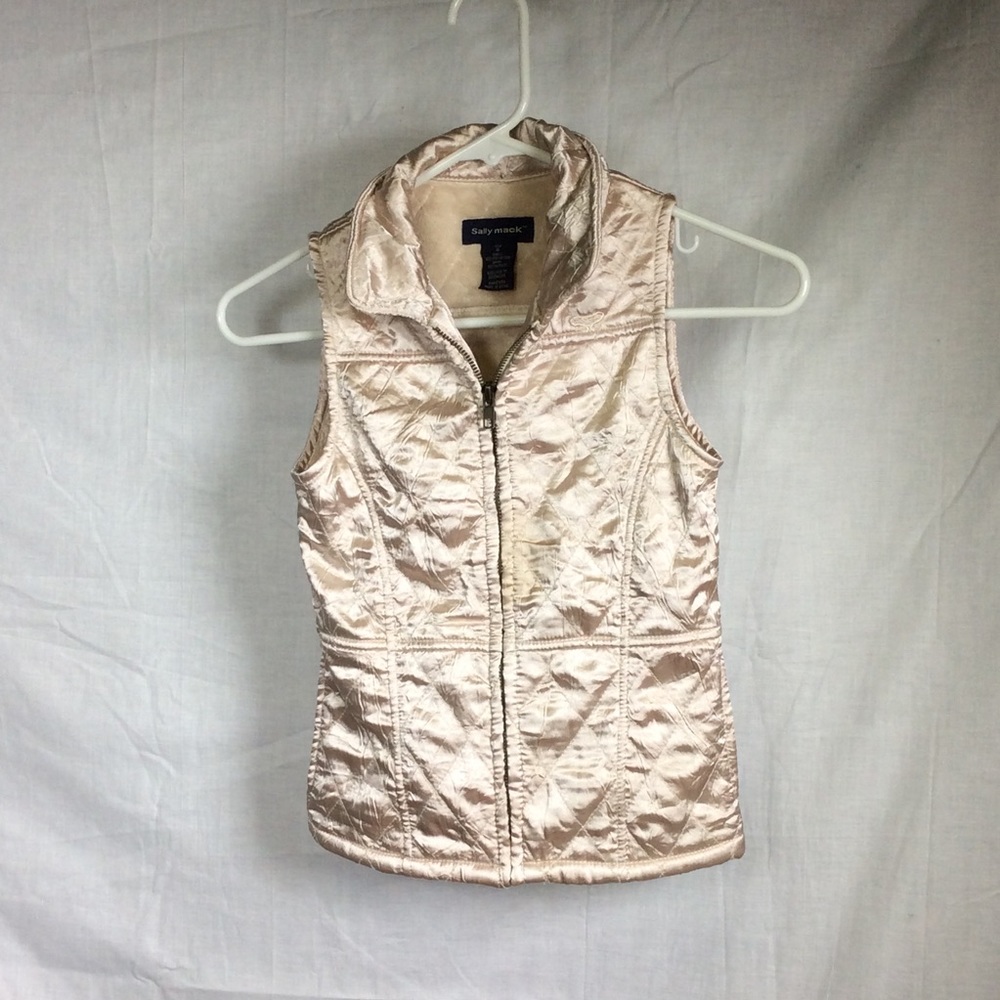 Sally Mack Girls Satin Cream Vest w/Faux Fur lined